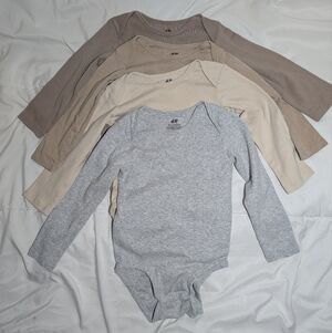 H&M Kids Long Sleeve Bodysuit Set - Gray, Cream, Tan, Brown